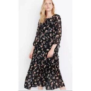 Madewell Sheer Button - Front Tiered Roomy Midi Dress In Carnation Toss S